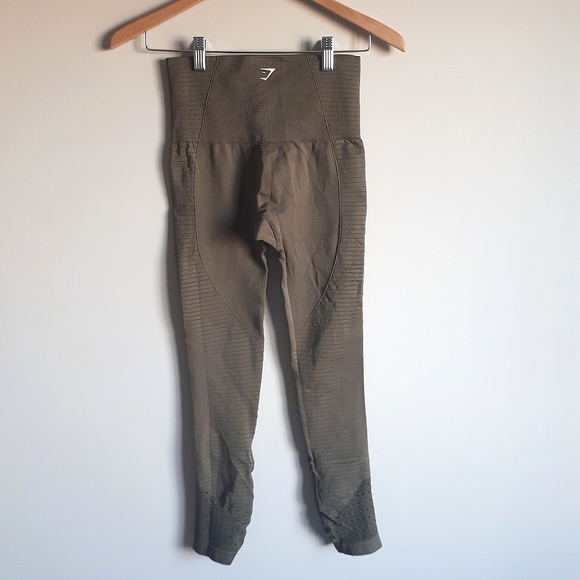 GYMSHARK / S / Womens Energy+ Seamless 7/8 length Hi-Rise Leggings - Khaki Green - Picture 6 of 9